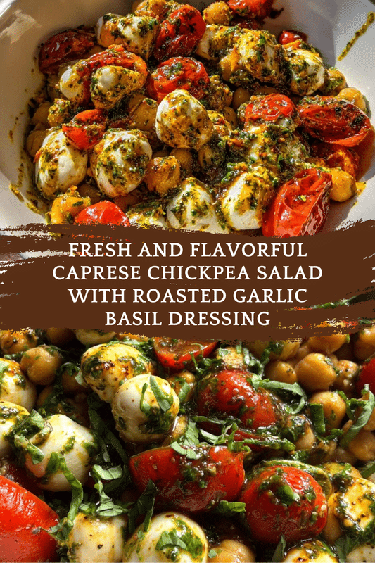 Caprese Chickpea Salad with Roasted Garlic Basil Dressing