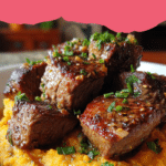 Easy Garlic Butter Steak Bites & Sweet Potato Mash