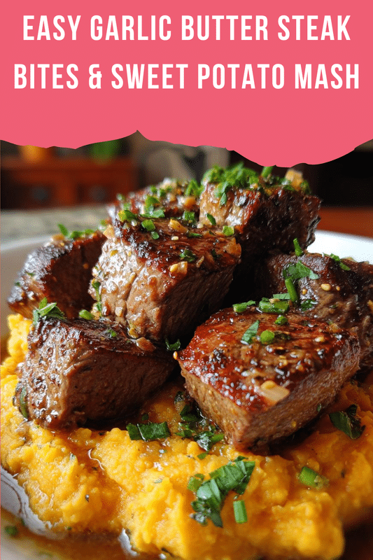 Easy Garlic Butter Steak Bites & Sweet Potato Mash