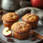 Close-up of freshly baked apple muffins with a golden crust, perfect for kids.