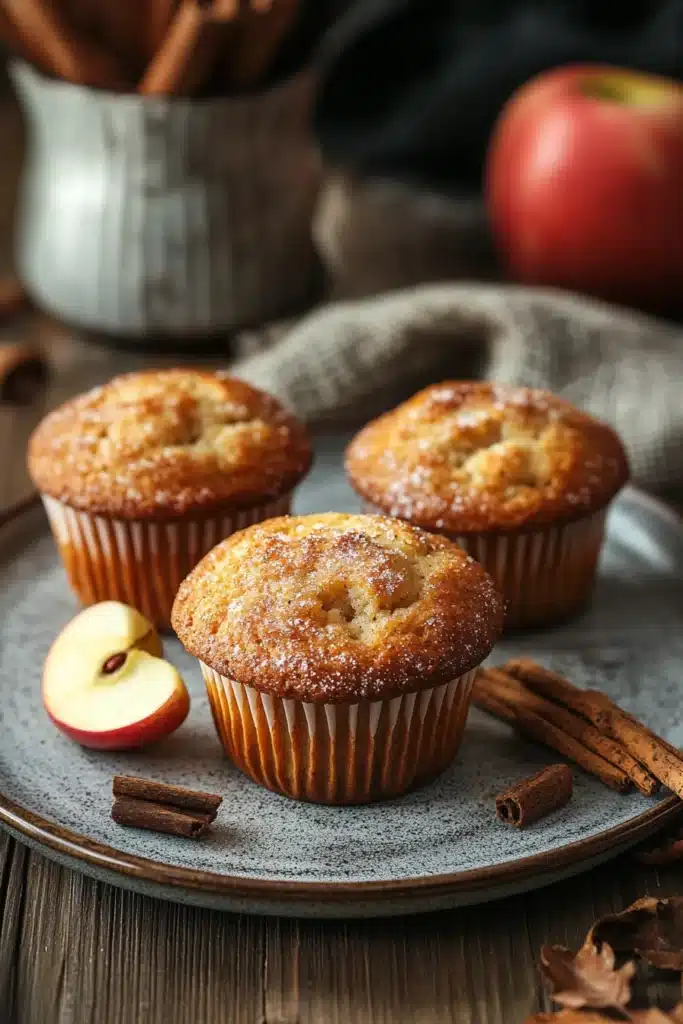 Close-up of freshly baked apple muffins with a golden crust, perfect for kids.