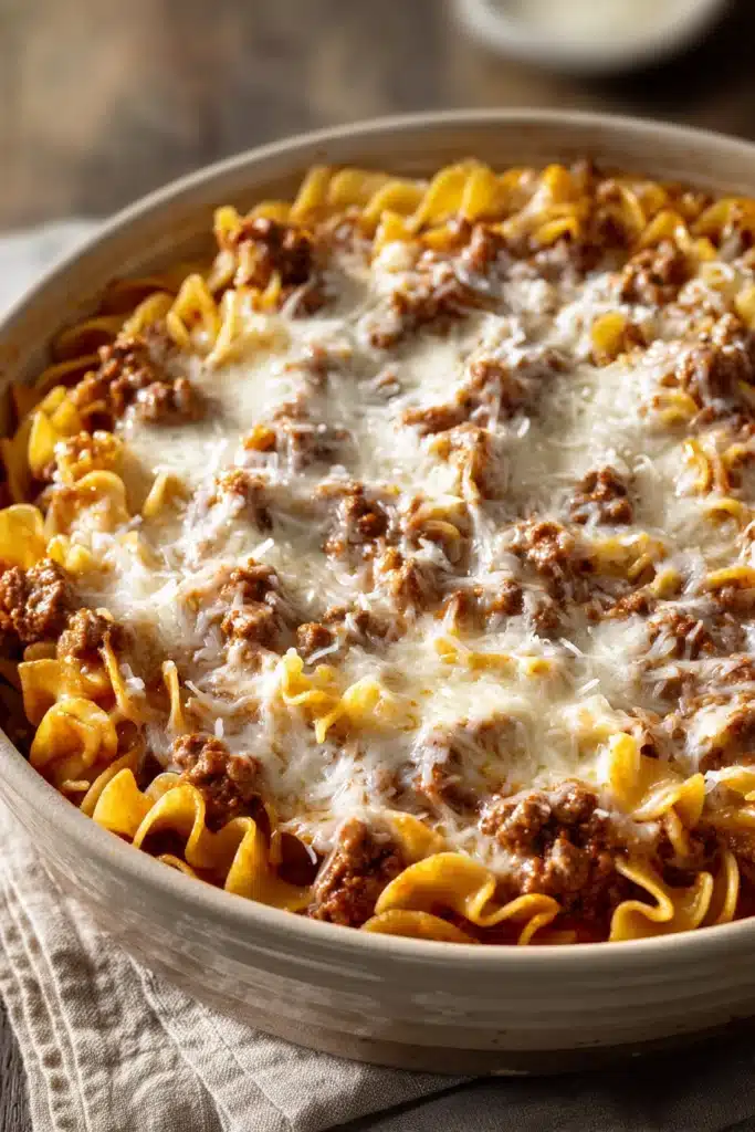 Close-up of a Cottage Cheese Lasagna Skillet with melted cheese and herbs