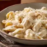 Close-up of creamy cottage cheese pasta with a clean background