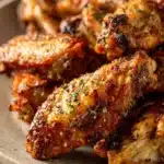 Crispy air fryer chicken wings with Italian seasoning on a white plate