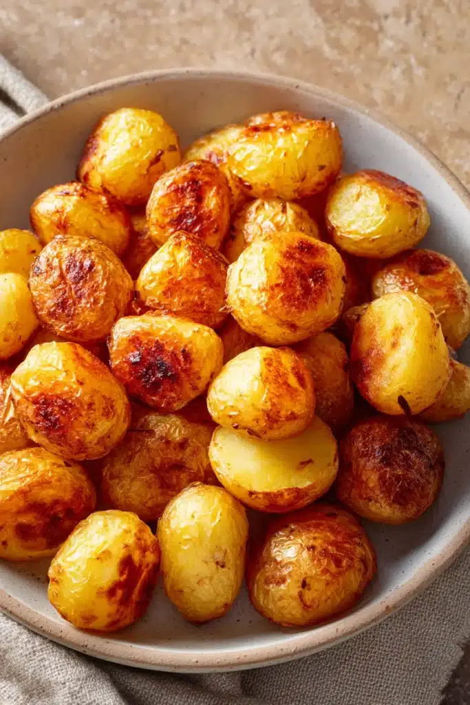 Golden crispy air fryer potatoes with a clean background