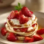 Close-up of golden brown pancake poppers on a white plate, perfect for an easy breakfast.