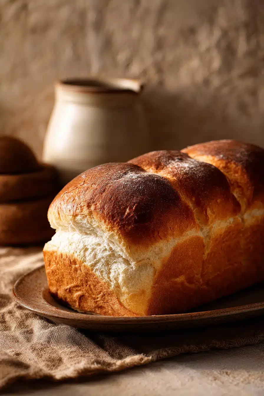 Close-up of freshly baked bread with yeast, showcasing a golden crust and airy texture.