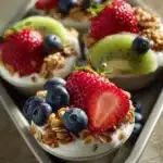 Close-up of frozen yogurt in a muffin tin with bright natural lighting