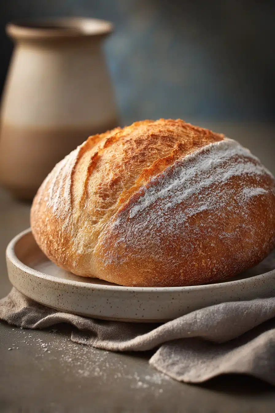 Close-up of freshly baked golden-brown yeast bread on a clean surface.