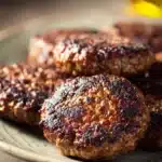 Close-up of juicy beef mince patties with a clean background