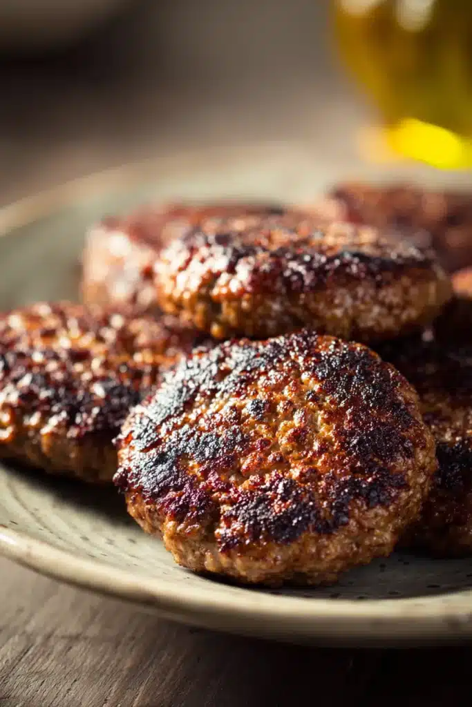 Close-up of juicy beef mince patties with a clean background