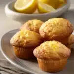 Close-up of freshly baked lemon zest muffins with a light, golden crust.