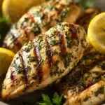 Close-up of a low calorie chicken meal with bright natural lighting