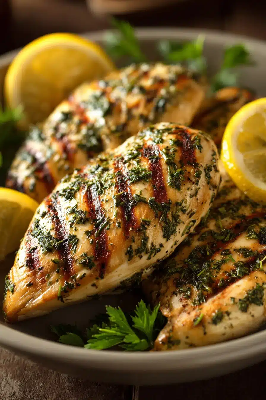 Close-up of a low calorie chicken meal with bright natural lighting