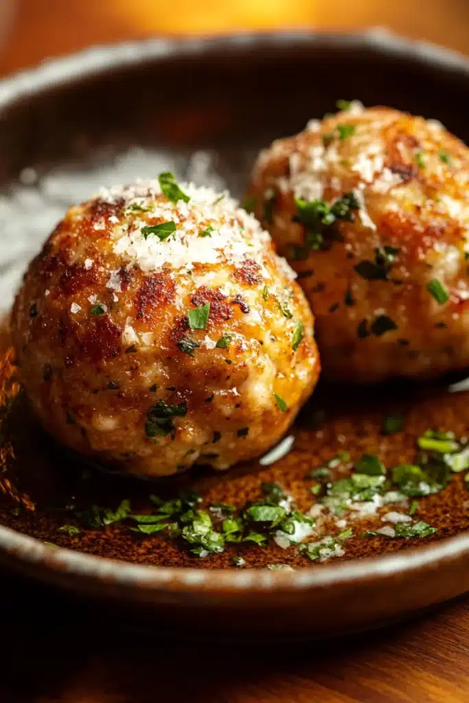 Close-up of low calorie chicken meatballs with a clean background