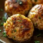 Close-up of low calorie chicken meatballs with creamy sauce on a clean plate