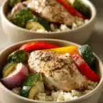 Close-up of a delicious low carb dinner prep with vibrant ingredients and clean presentation.