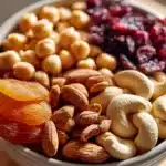 Close-up of a colorful, protein packed snack prep with fresh vegetables and grains