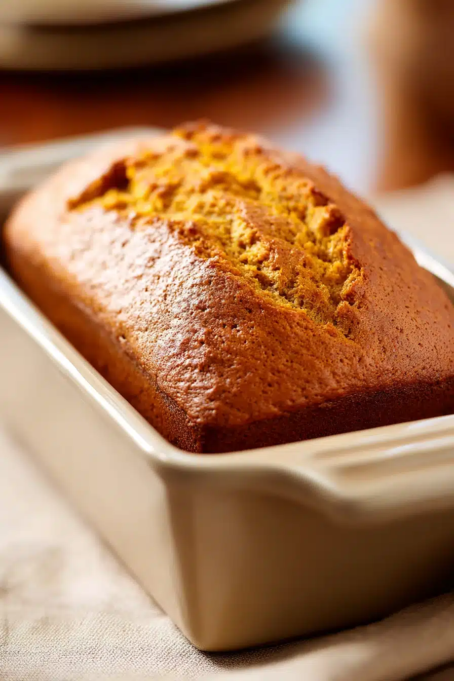 Close-up of freshly baked pumpkin bread in a bread machine with a clean background.