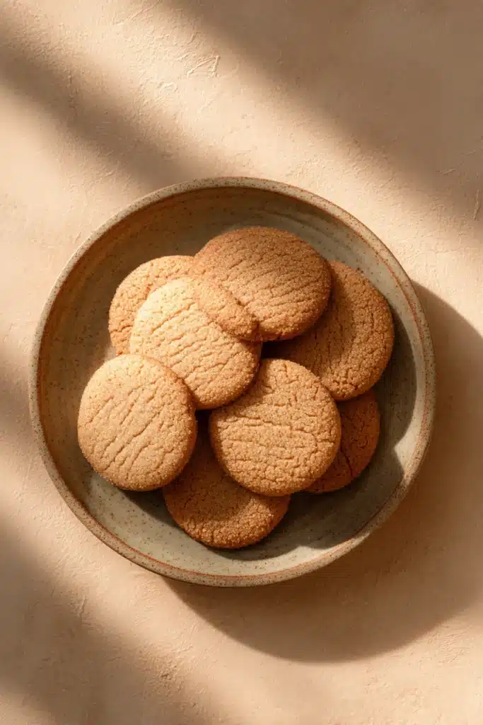 Close-up of sugar cookies with golden edges on a minimal background