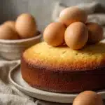 Close-up of a vanilla cake with light frosting and minimal decoration, showcasing its texture and low sugar appeal.