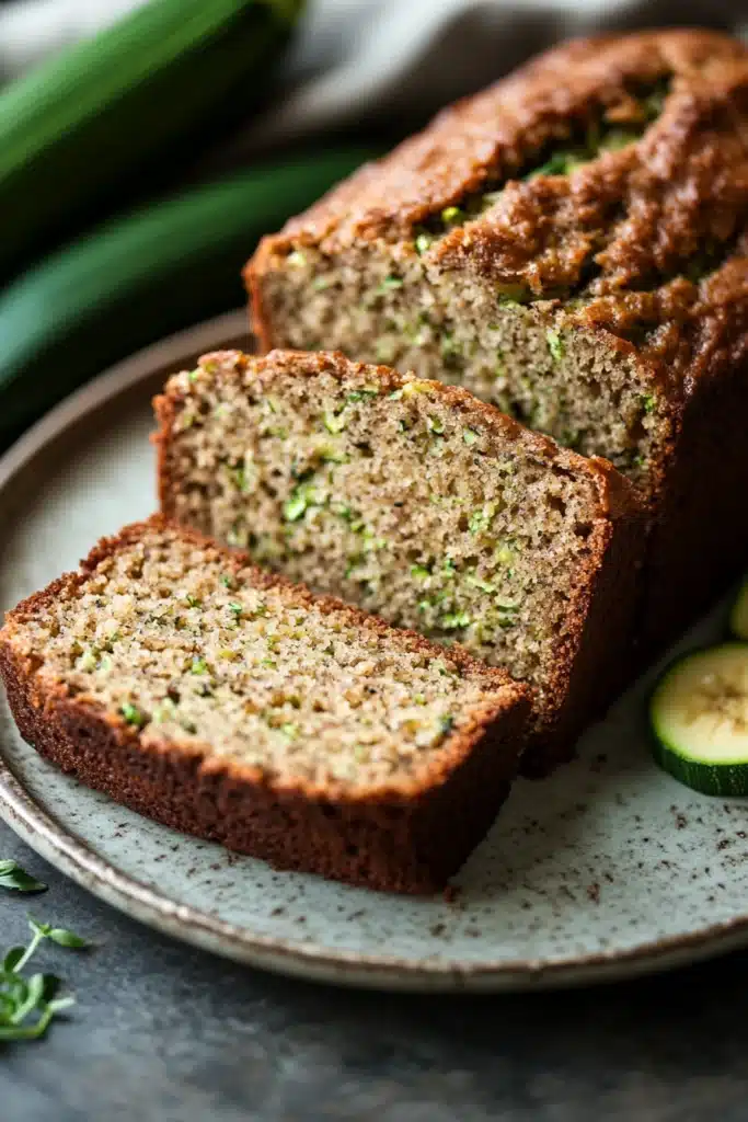 Close-up of zucchini bread with banana, showcasing texture and ingredients