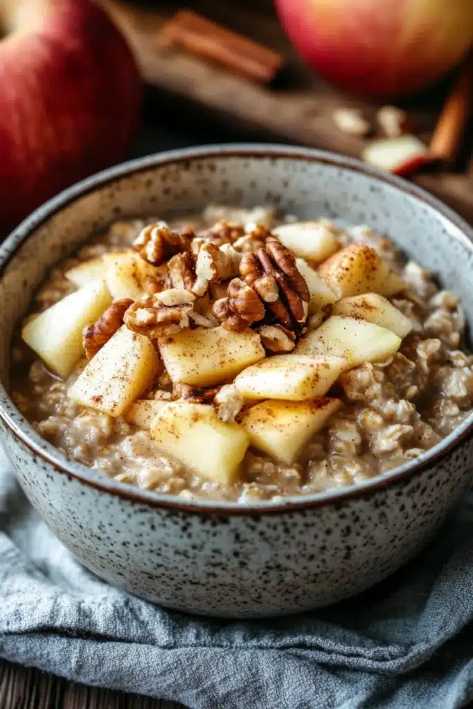 Close-up of apple cake oats with a warm, inviting appearance
