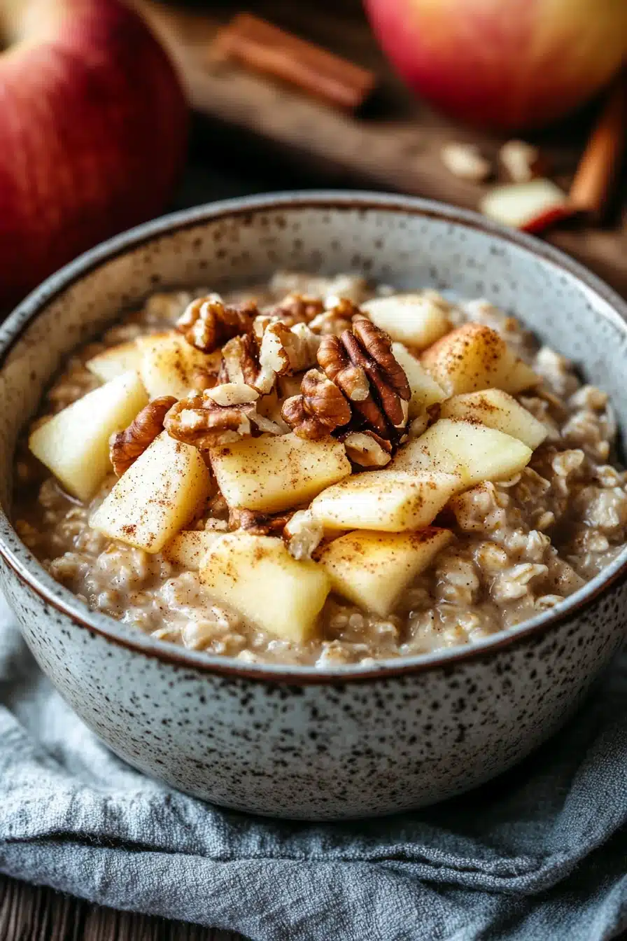 Close-up of apple cake oats with a warm, inviting appearance