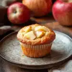 Close-up of apple muffin with fresh apples on a clean background