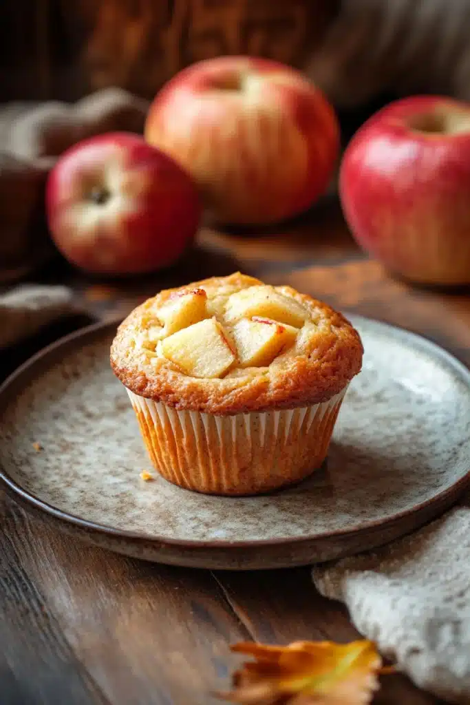 Close-up of apple muffin with fresh apples on a clean background