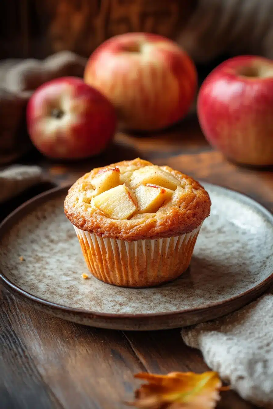 Close-up of apple muffin with fresh apples on a clean background