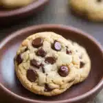 Close-up of banana bread chocolate chip cookies on a white plate with a clean background.