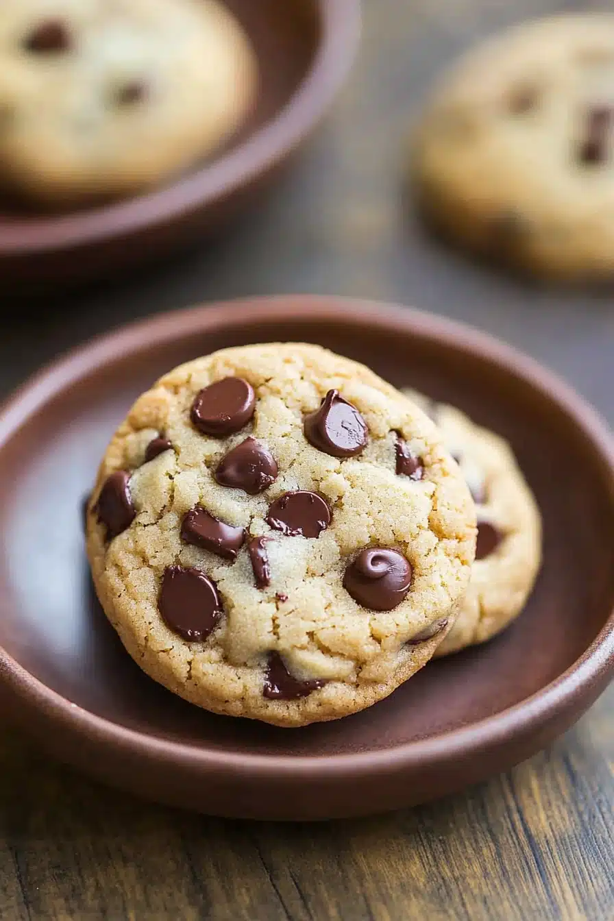 Close-up of banana bread chocolate chip cookies on a white plate with a clean background.