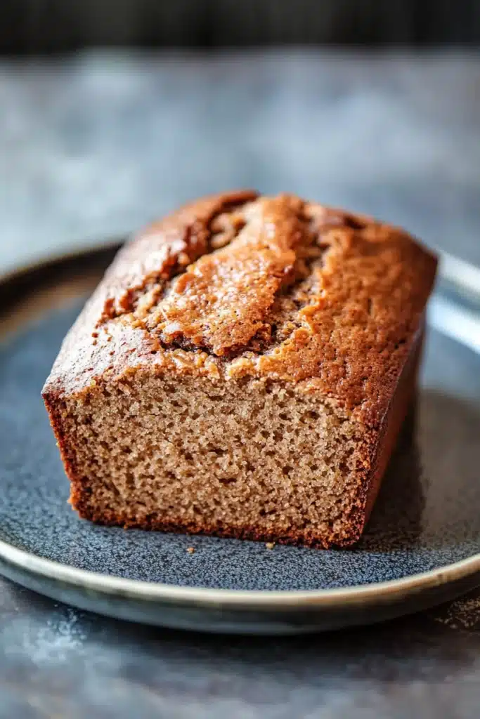 Close-up of banana bread without eggs on a wooden board with a clean background
