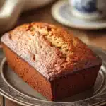 Close-up of homemade banana bread with a golden crust, perfect for using two bananas.