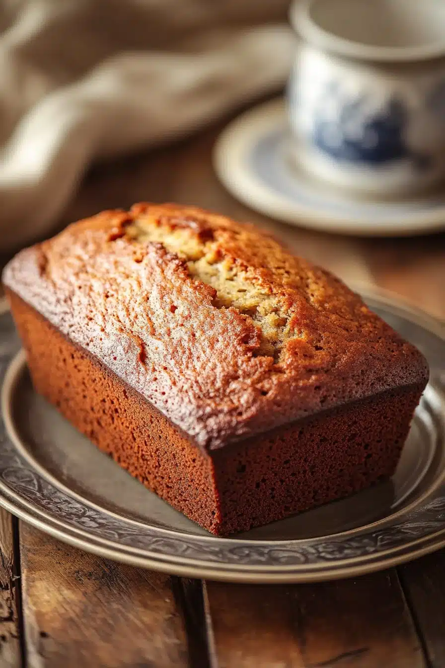 Close-up of homemade banana bread with a golden crust, perfect for using two bananas.