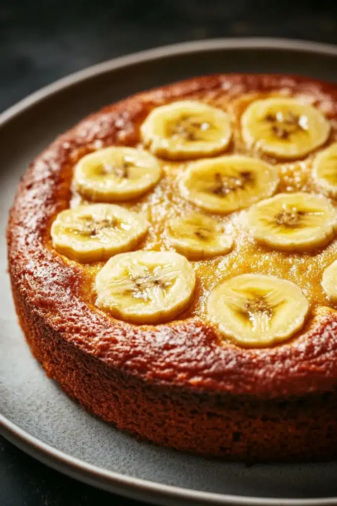 Close-up of a slice of banana cake on a white plate, perfect for kids.
