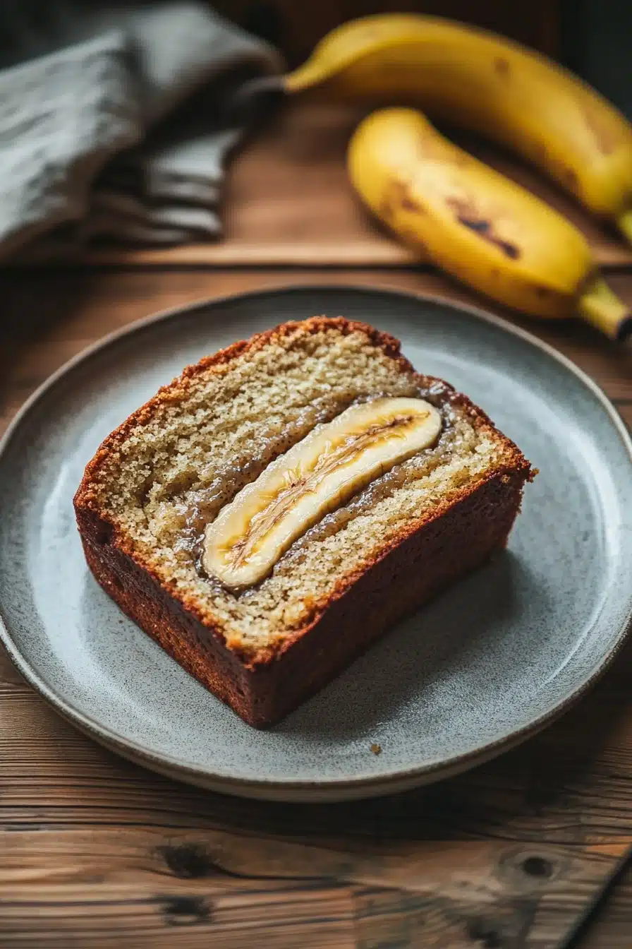 Close-up of a beautifully plated banana cake with a clean background