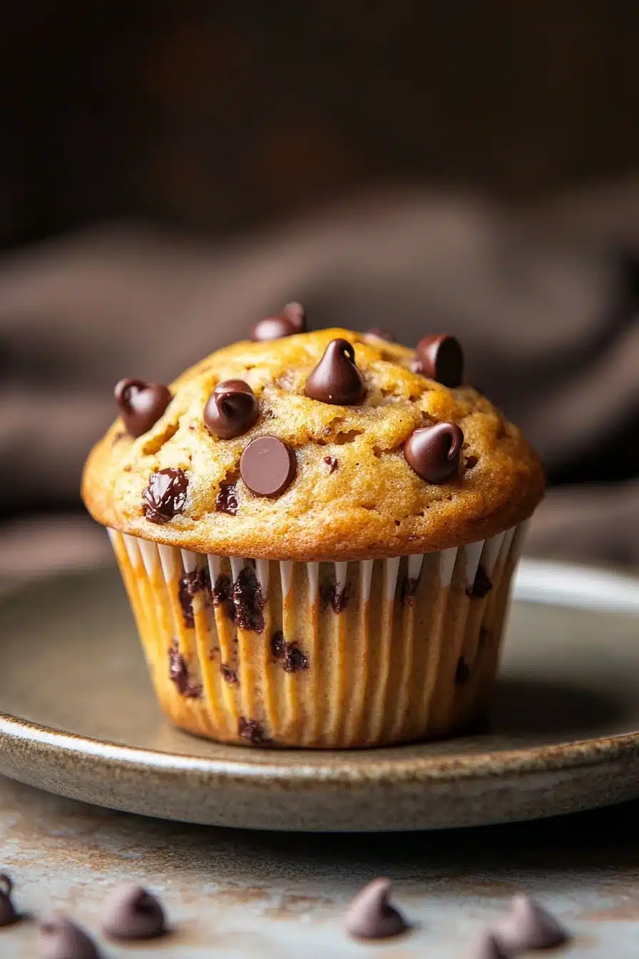 Close-up of banana muffins with chocolate chips on a clean background