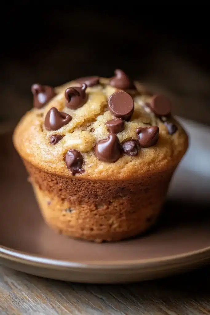 Close-up of banana muffins with chocolate chips on a clean background.