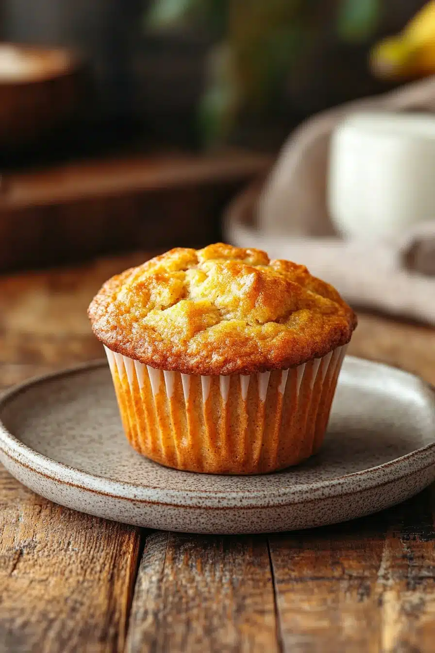 Close-up of banana muffins with Greek yogurt, showcasing their texture and golden brown color.