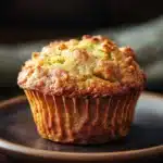 Close-up of banana muffin with oil and zucchini on a clean background
