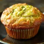 Close-up of a banana muffin with oil and zucchini on a clean background.