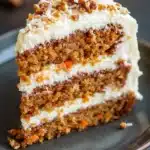 Close-up of a carrot cake with coconut topping on a white plate with a clean background.