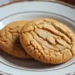 Close-up of chewy cookie butter cookies with a golden brown texture on a minimal background.