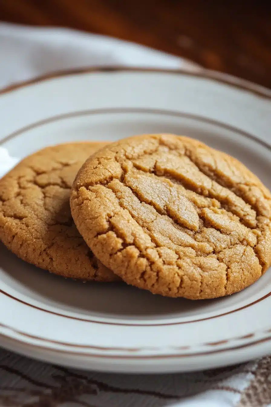 Close-up of chewy cookie butter cookies with a golden brown texture on a minimal background.