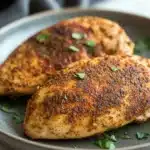 Close-up of chicken breast in creamy sauce with herbs in a crockpot