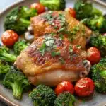 Close-up of a delicious chicken sheet pan dinner with vegetables, perfect for a keto diet.