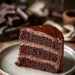Close-up of a rich chocolate cake with glossy frosting and a clean background
