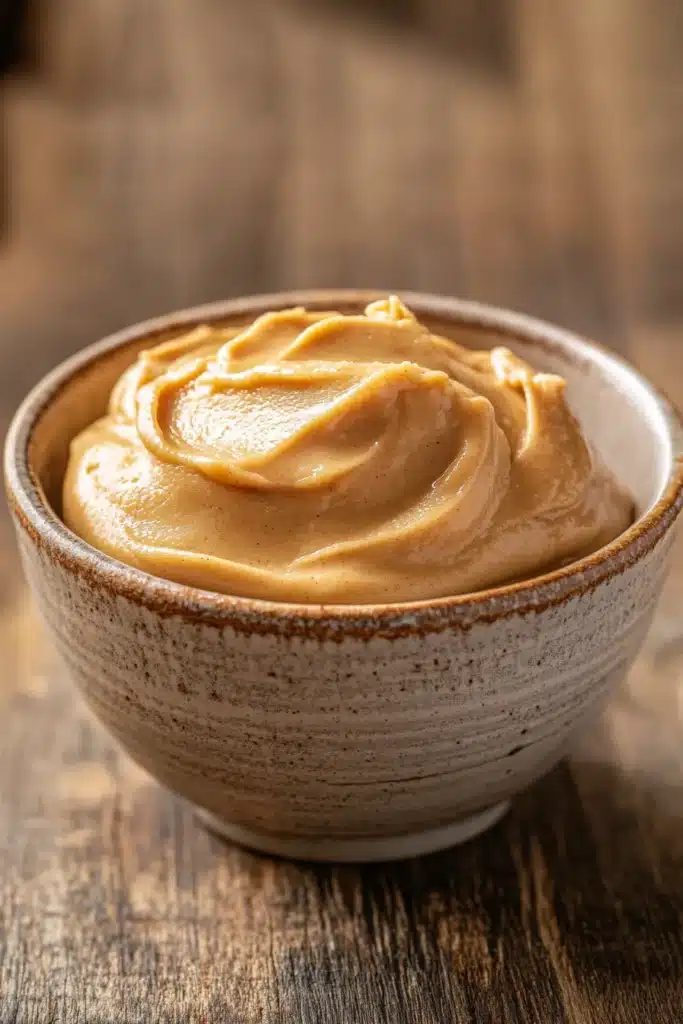 Close-up of cookie dough with peanut butter, showcasing a creamy texture and appetizing appearance.